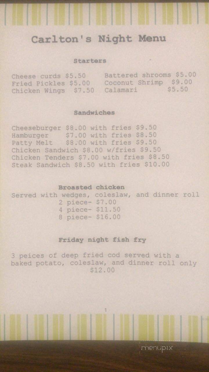 Carlton Restaurant & Lounge - Tomah, WI menu_pic