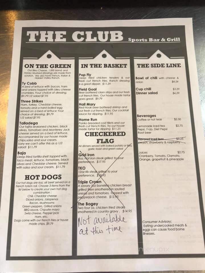 The Club Sports Bar & Grill - Okanogan, WA menu_pic