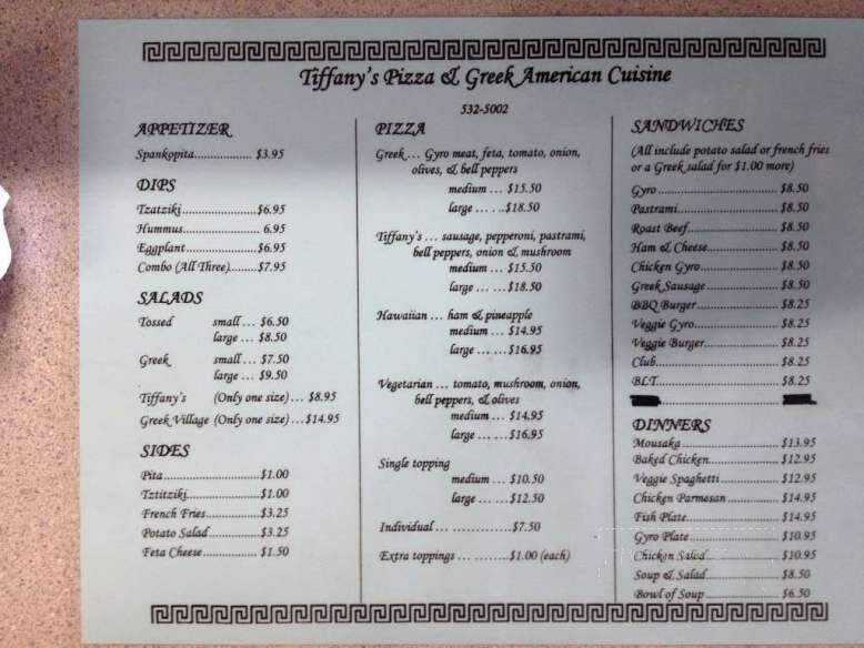 Tiffany's Pizza & Deli Coffee - Las Cruces, NM menu_pic
