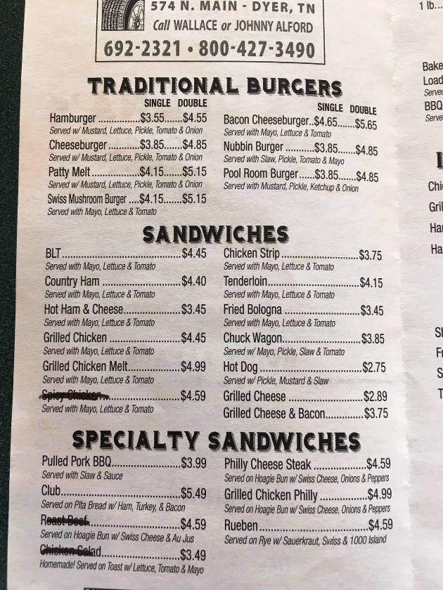 Joe Deana's Bypass Cafe - Dyer, TN menu_pic