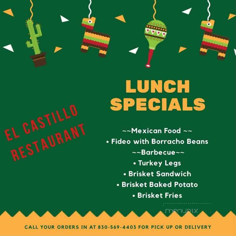 El Castillo Restaurante - Pleasanton, TX menu_pic