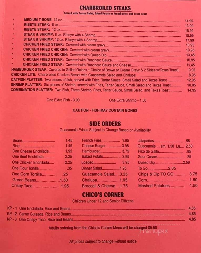 El Castillo Restaurante - Pleasanton, TX menu_pic