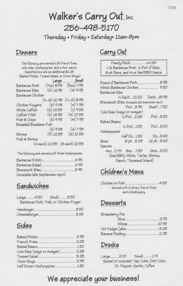 Walkers Carry Out - Union Grove, AL menu_pic