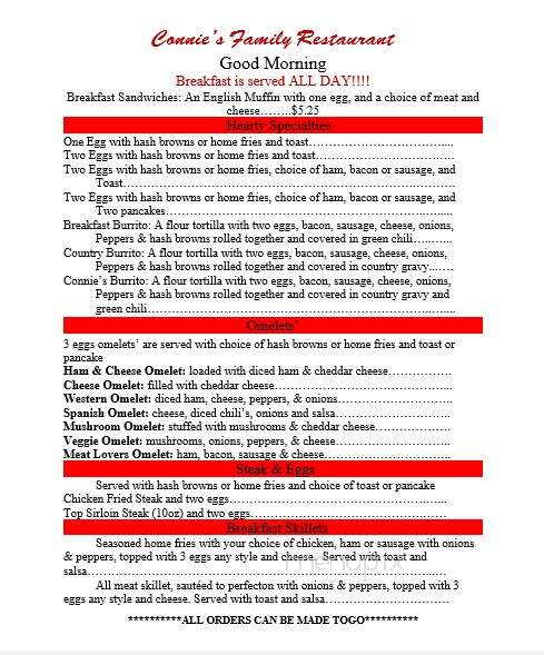 Connie's Family Restaurant - Cedaredge, CO menu_pic