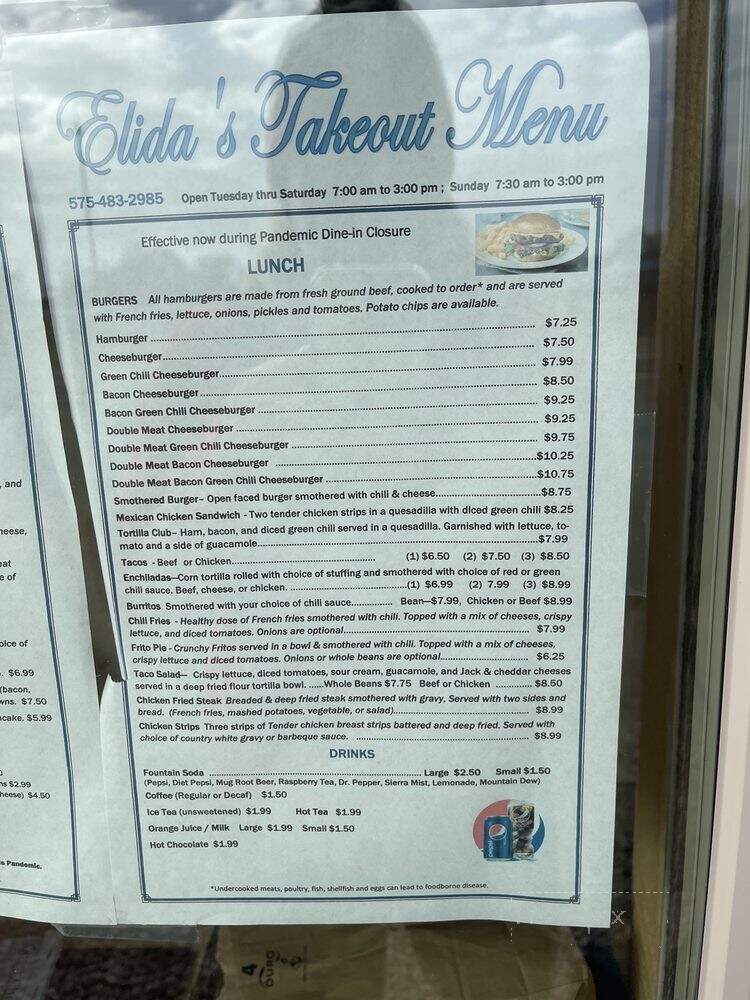 Elida's Cafe - Springer, NM menu_pic