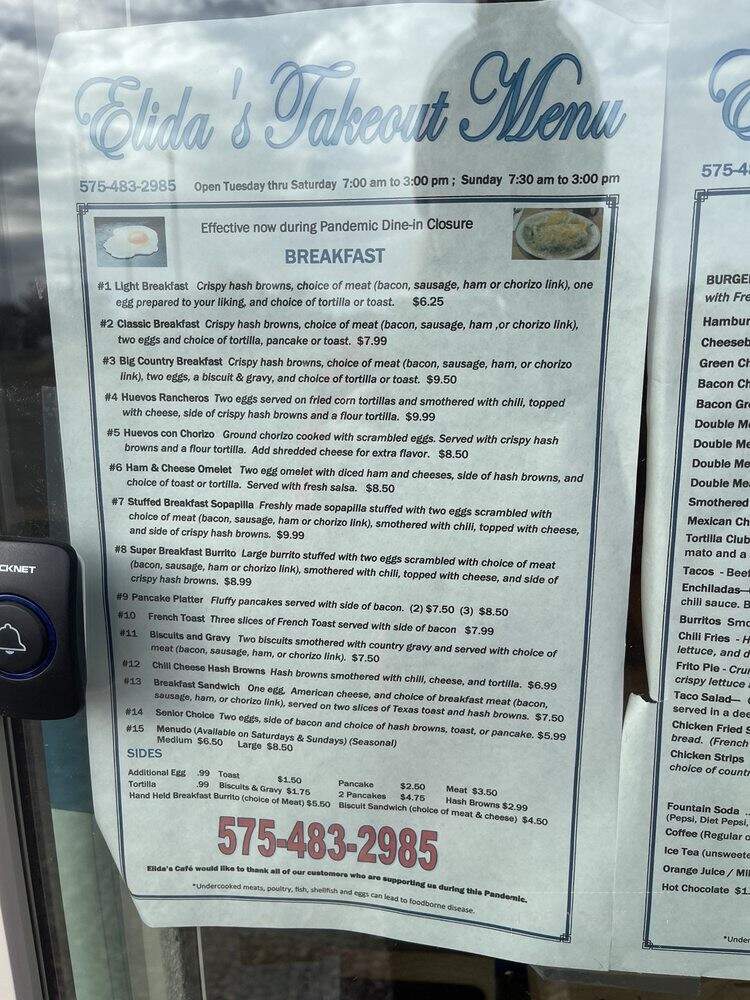 Elida's Cafe - Springer, NM menu_pic