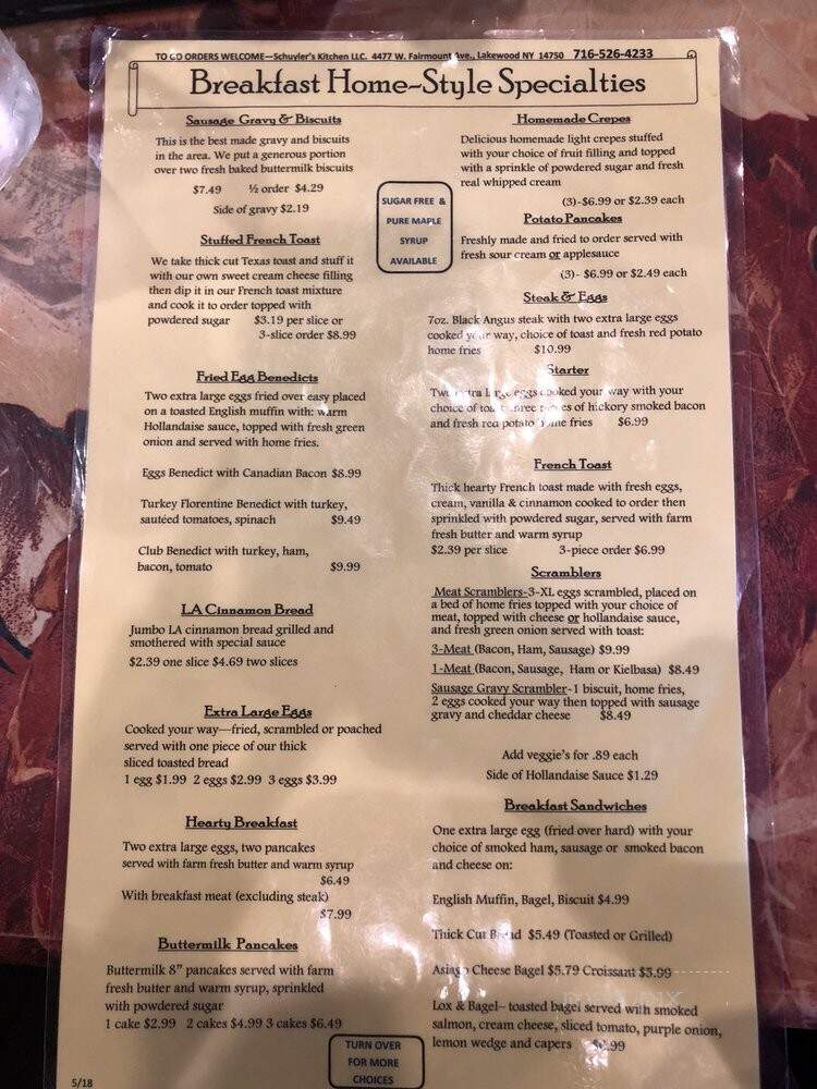 Schuyler's Kitchen LLC - Lakewood, NY menu_pic
