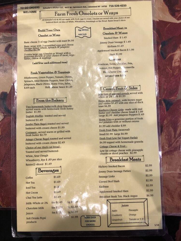 Schuyler's Kitchen LLC - Lakewood, NY menu_pic