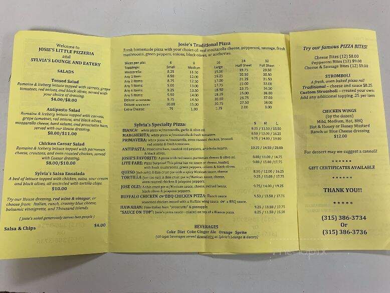 Josie's Little Pizzeria - Canton, NY menu_pic