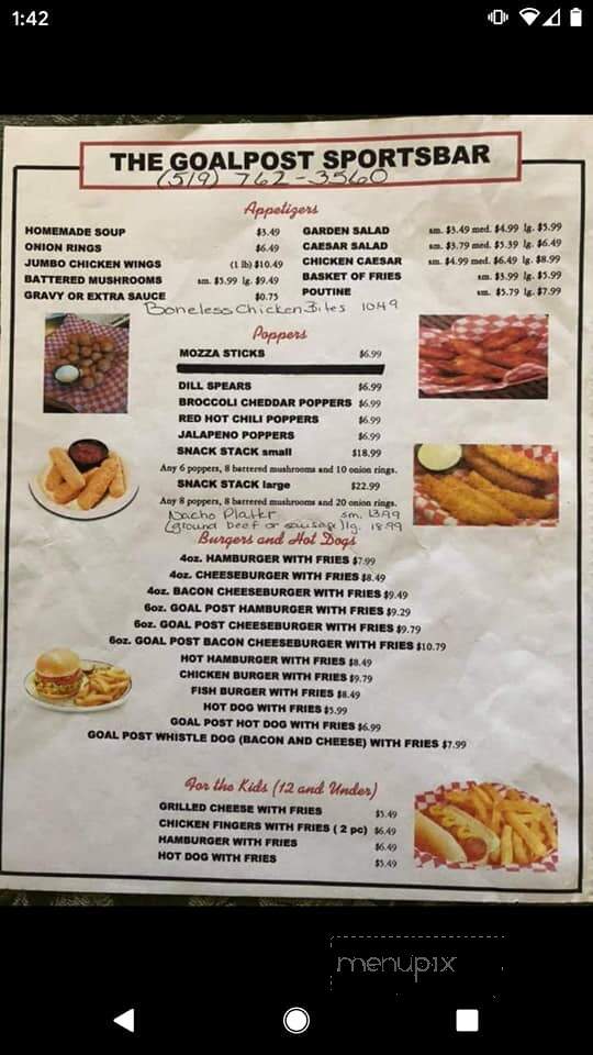 Goal Post Sports Bar - Dutton, ON menu_pic