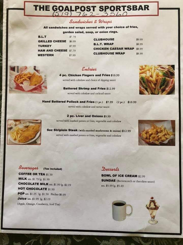 Goal Post Sports Bar - Dutton, ON menu_pic
