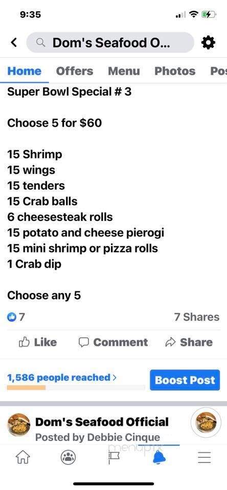 Dom's Seafood - Bensalem, PA menu_pic