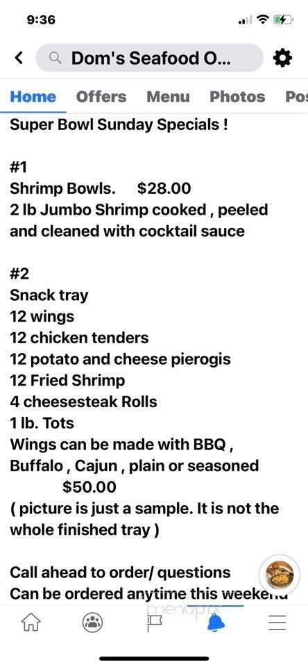 Dom's Seafood - Bensalem, PA menu_pic
