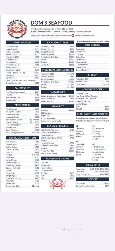 Dom's Seafood - Bensalem, PA menu_pic