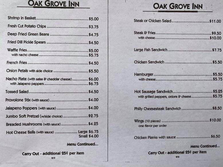 Oakgrove Inn - Ellwood City, PA menu_pic