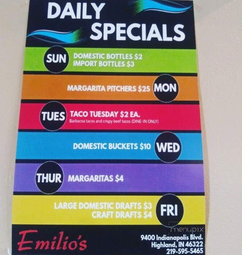 Emilio's Restaurante & Cantina - Highland, IN menu_pic