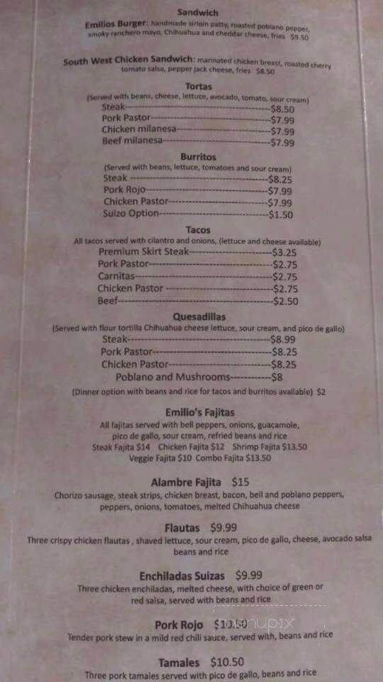 Emilio's Restaurante & Cantina - Highland, IN menu_pic