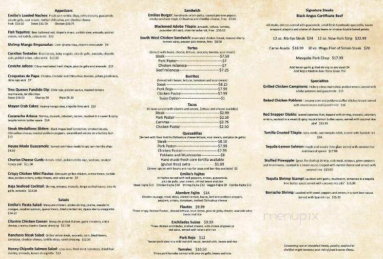 Emilio's Restaurante & Cantina - Highland, IN menu_pic