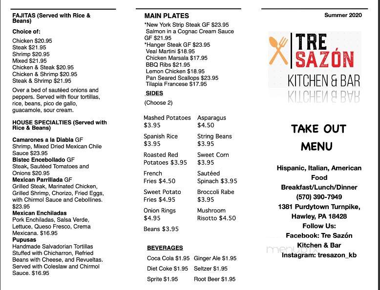 Tre Sazon Kitchen & Bar - Hawley, PA menu_pic