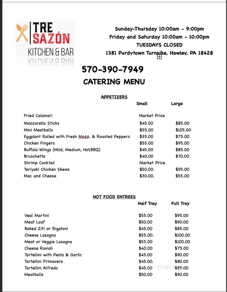 Tre Sazon Kitchen & Bar - Hawley, PA menu_pic