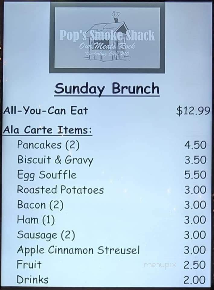 Pop's Smoke Shack - Branson West, MO menu_pic
