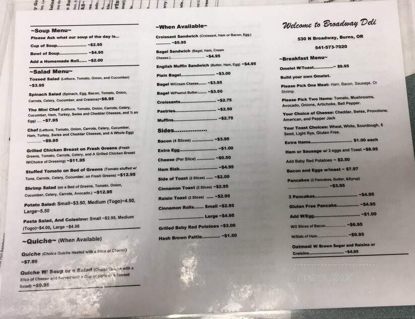 Broadway Deli - Burns, OR menu_pic