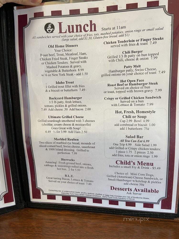 Old Home Cooking and Crafts - Buhl, ID menu_pic