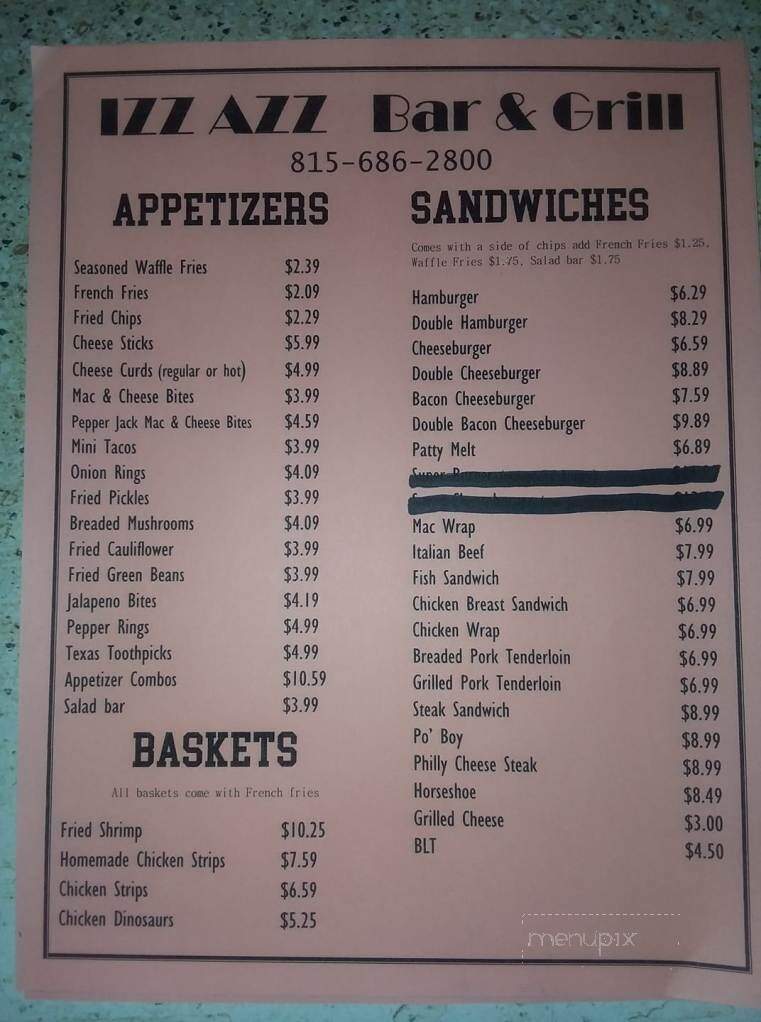 Azz Izz - Piper City, IL menu_pic