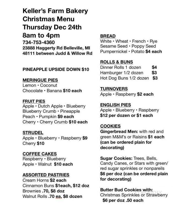 Keller's Farm Bakery - Belleville, MI menu_pic