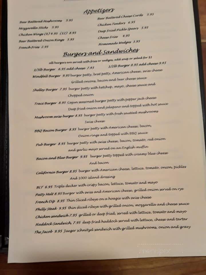 Windfall Inn - Wabeno, WI menu_pic