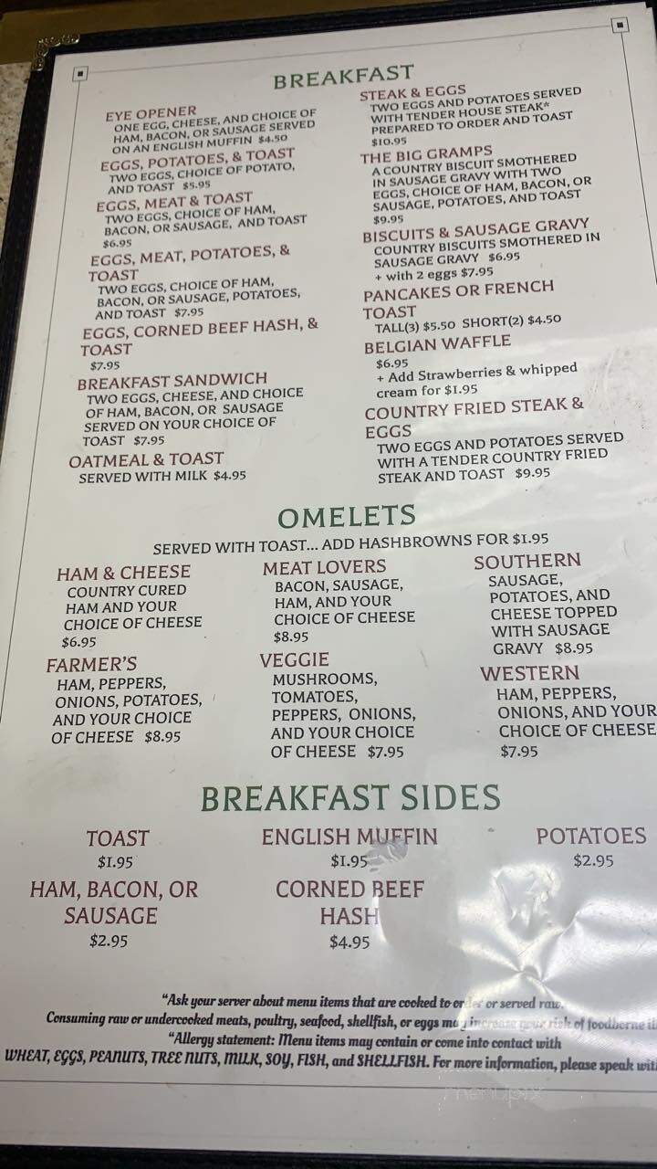 Grandma's Kitchen - Oakley, MI menu_pic