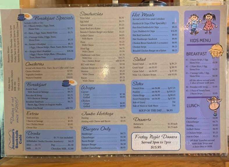 Jeannine Backtalk Cafe - Warkworth, ON menu_pic
