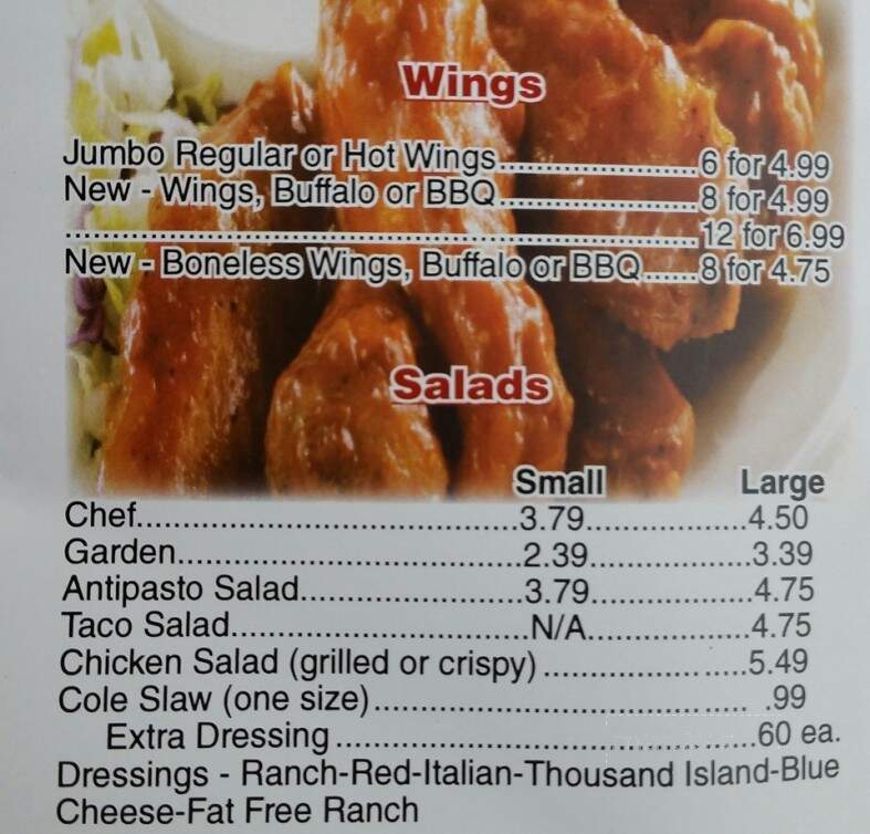 Menu of Tyler s Pizza in Olive Hill KY 41164