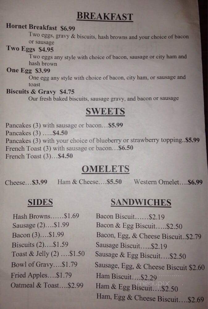 Hornet's Restaurant - Phelps, KY menu_pic