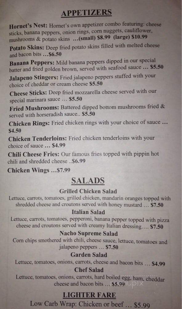 Hornet's Restaurant - Phelps, KY menu_pic