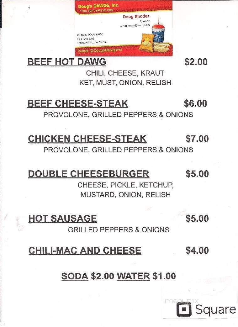 Doug's Dawgs - Altoona, PA menu_pic
