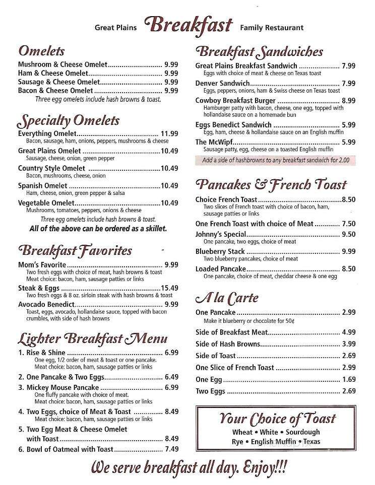Great Plains Family Restaurant - Mobridge, SD menu_pic
