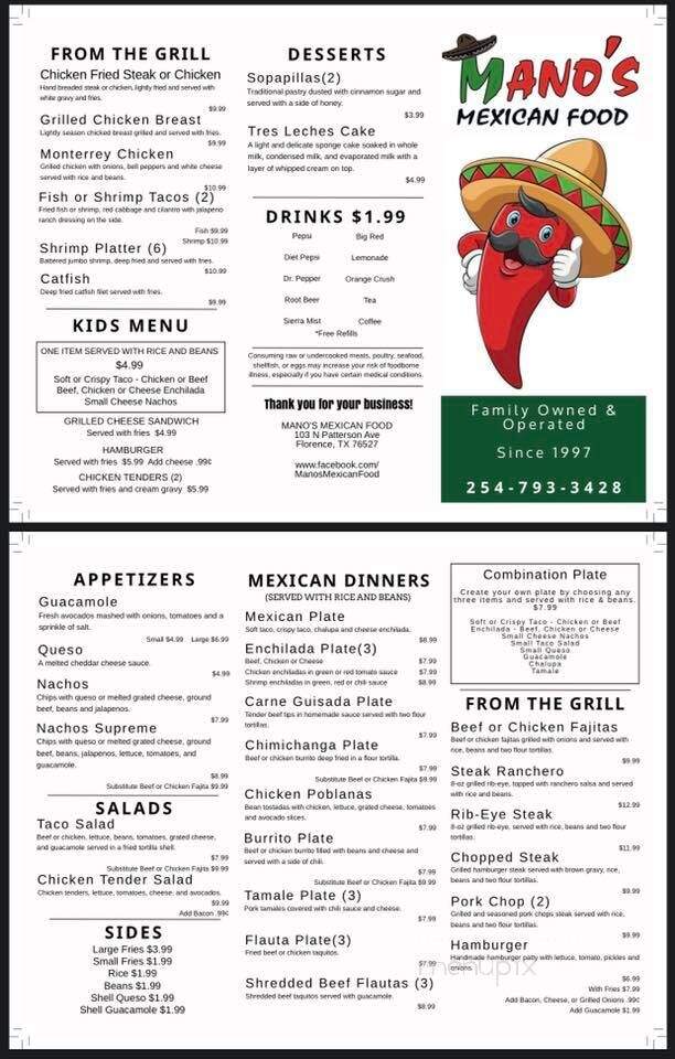 Mano's Mexican Food - Florence, TX menu_pic