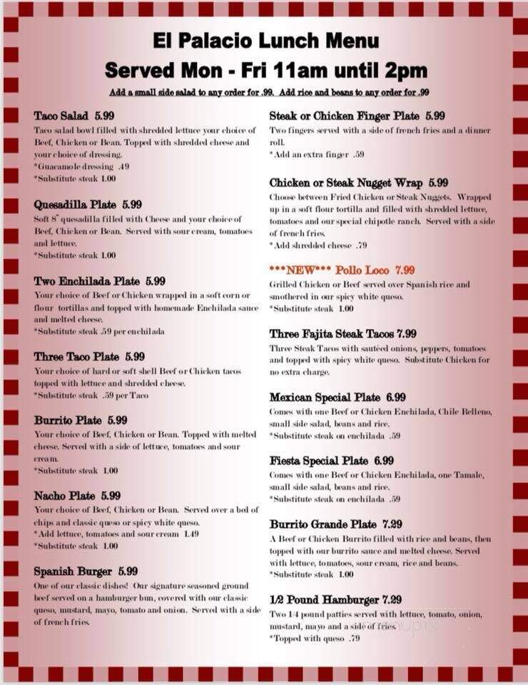 El Palacio Restaurant - Ozark, AL menu_pic