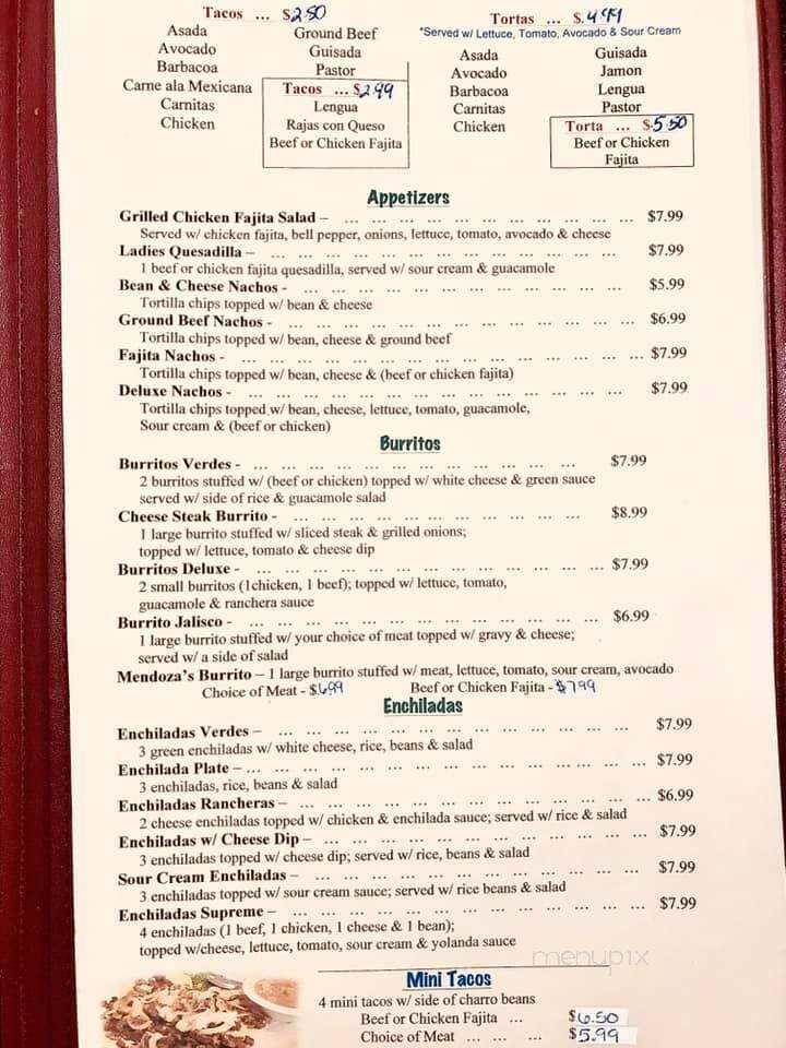 Mendoza's Mexican Grill - Bandera, TX menu_pic