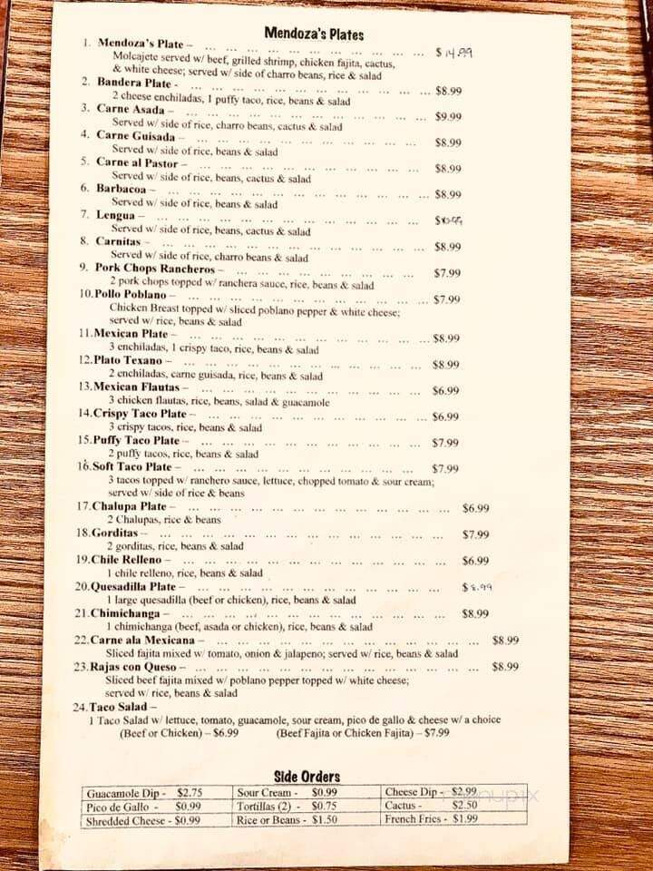 Mendoza's Mexican Grill - Bandera, TX menu_pic