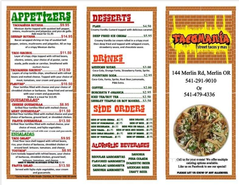 Tacomania - Merlin, OR menu_pic