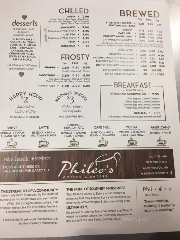 Phileo's Coffee & Eatery - Worthington, MN menu_pic