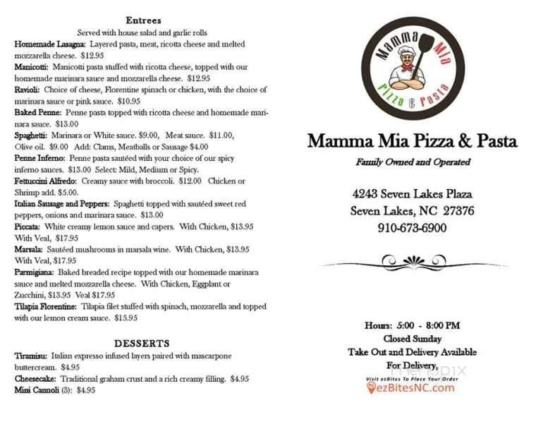 Mamma Mia Seven Lakes - West End, NC menu_pic