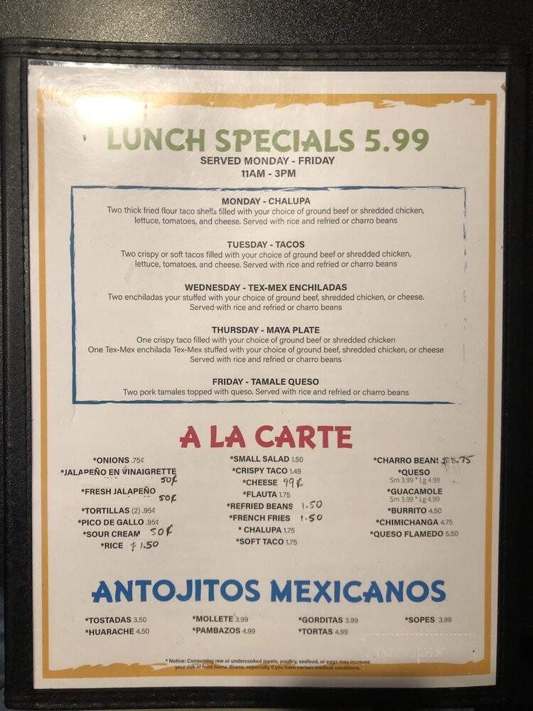 Gonzales Mexican Bar and Grill - Rockdale, TX menu_pic