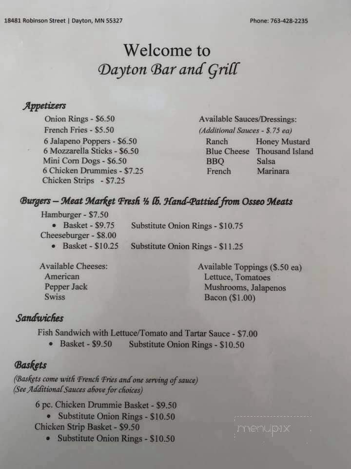 Dayton Bar & Grill - Dayton, MN menu_pic