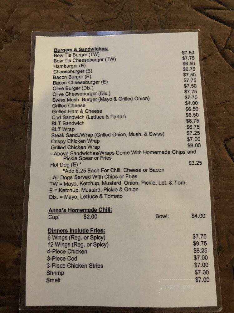 Bow Tie Tavern - Sparta, MI menu_pic