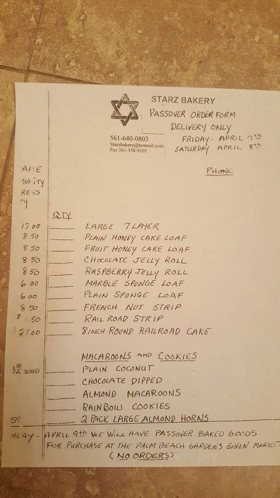 Starz Bakery - West Palm Beach, FL menu_pic