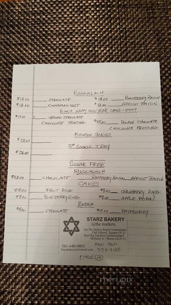 Starz Bakery - West Palm Beach, FL menu_pic