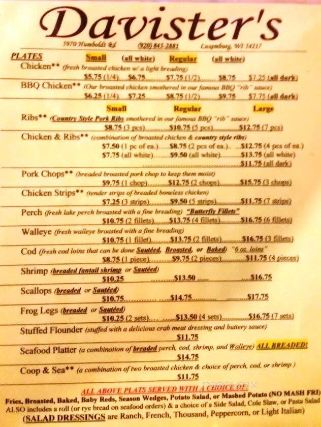 Davister Whipp Bar & Food - Luxemburg, WI menu_pic